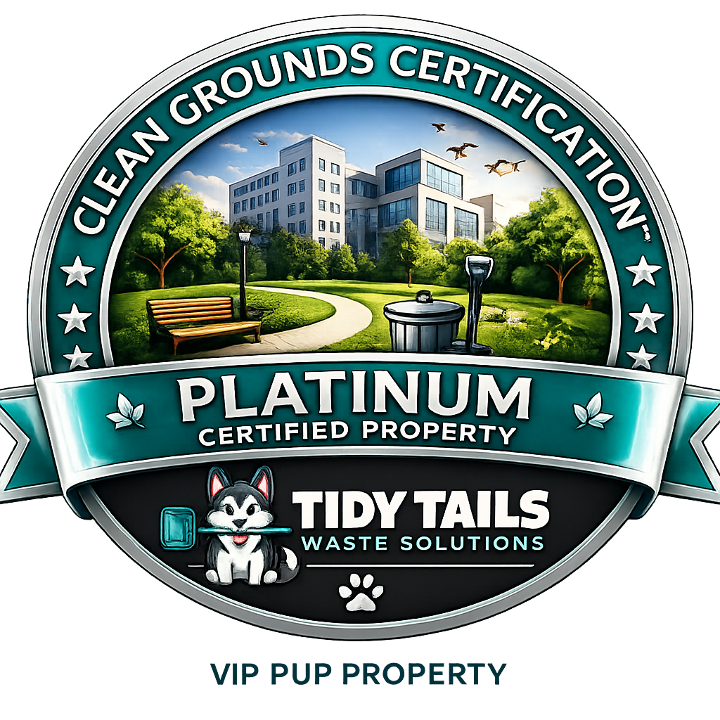 Platinum Clean Grounds Certification badge from Tidy Tails Waste Solutions
